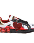 Elegant Leather Sneakers with Rhinestone Hearts