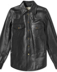 Vintage-Inspired Luxe Black Leather Shirt Jacket