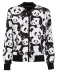 Elegant White Panda Print Nylon Jacket