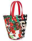 Elegant Floral Cotton Handbag with Leather Accents