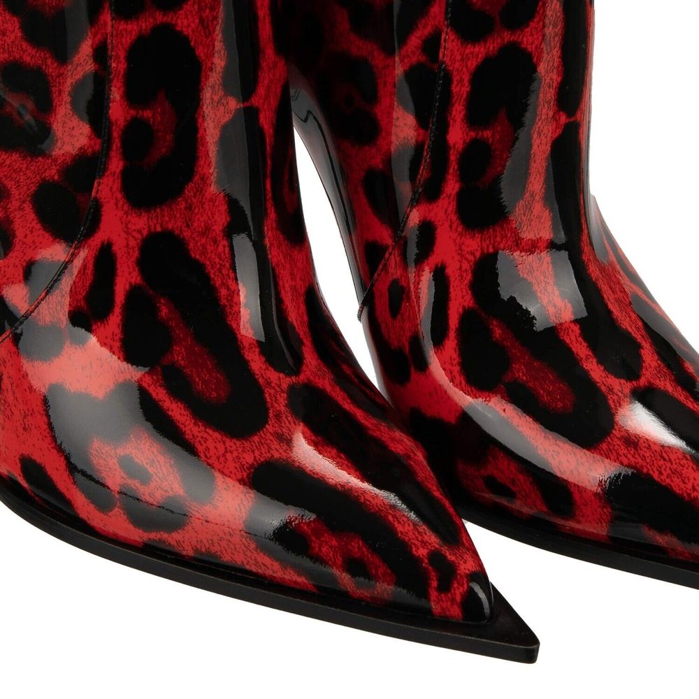 Elegant Leopard Print Patent Ankle Boots