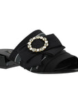 Elegant Leather Slippers with Rhinestone Brooch