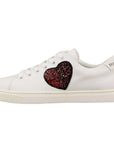 Chic White Calfskin Sneakers with Love Accents