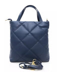 Elegant Blue Leather Shoulder Bag with Golden Accents