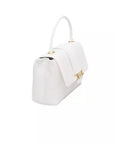 Elegant White Shoulder Flap Bag with Golden Accents