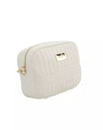 Chic White Shoulder Bag with Golden Accents