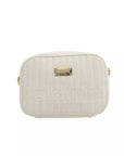 Chic White Shoulder Bag with Golden Accents