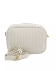 Chic White Shoulder Bag with Golden Accents