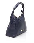 Elegant Blue Shoulder Bag with Golden Detailing