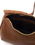 Chic Brown Polyethylene Shoulder Bag with Golden Details