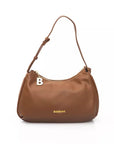 Chic Brown Polyethylene Shoulder Bag with Golden Details