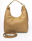 Elegant Beige Shoulder Bag with Golden Accents