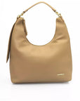 Elegant Beige Shoulder Bag with Golden Accents