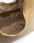 Elegant Beige Shoulder Bag with Golden Accents