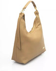 Elegant Beige Shoulder Bag with Golden Accents