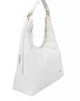 Chic White Shoulder Bag with Golden Accents