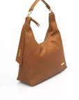 Chic Brown Shoulder Bag with Golden Accents