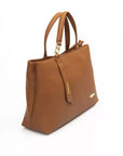 Chic Brown Shoulder Bag with Golden Accents