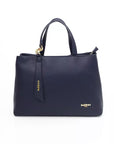 Elegant Blue Shoulder Bag with Golden Accents