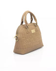 Elegant Beige Shoulder Bag with Golden Accents