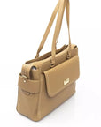 Elegant Beige Shoulder Bag With Golden Accents