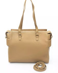 Elegant Beige Shoulder Bag With Golden Accents