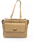 Elegant Beige Shoulder Bag With Golden Accents