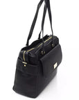 Elegant Black Shoulder Bag with Golden Accents