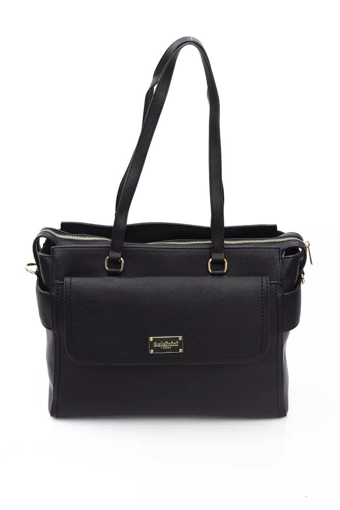 Elegant Black Shoulder Bag with Golden Accents