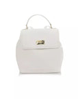 Elegant White Flap Backpack with Golden Accents