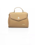 Elegant Beige Shoulder Bag with Golden Details