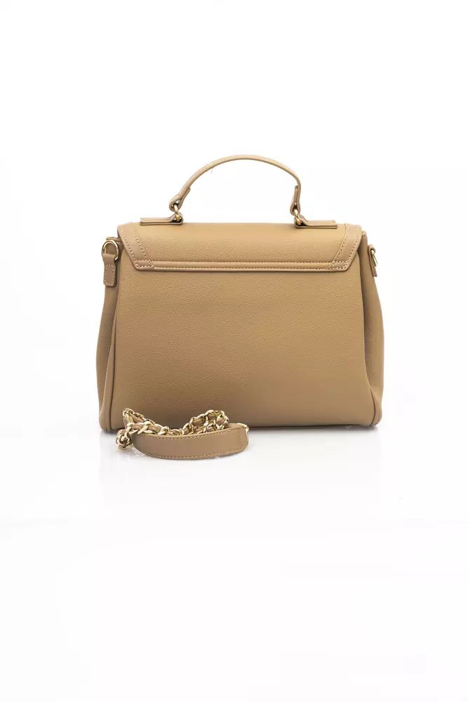 Elegant Beige Shoulder Bag with Golden Details