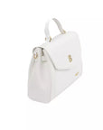 Elegant White Shoulder Bag with Golden Accents