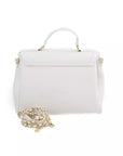 Elegant White Shoulder Bag with Golden Accents