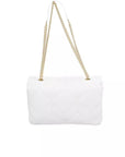 Elegant White Shoulder Bag with Golden Accents