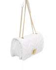 Elegant White Shoulder Bag with Golden Accents