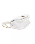 Elegant White Shoulder Bag with Golden Accents