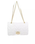 Elegant White Shoulder Bag with Golden Accents