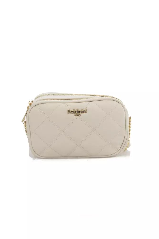 Beige Double Compartment Shoulder Bag with Golden Accents