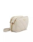 Beige Double Compartment Shoulder Bag with Golden Accents