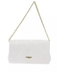 Elegant White Leather Shoulder Bag with Golden Accents