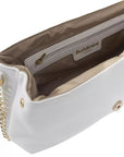 Elegant White Leather Shoulder Bag with Golden Accents