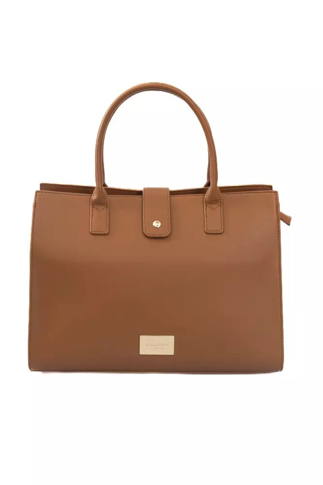 Elegant Brown Shoulder Bag with Golden Accents