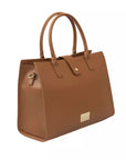 Elegant Brown Shoulder Bag with Golden Accents
