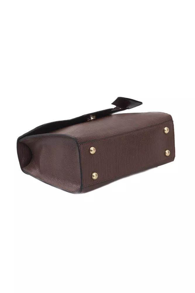 Elegant Brown Shoulder Flap Bag with Golden Accents