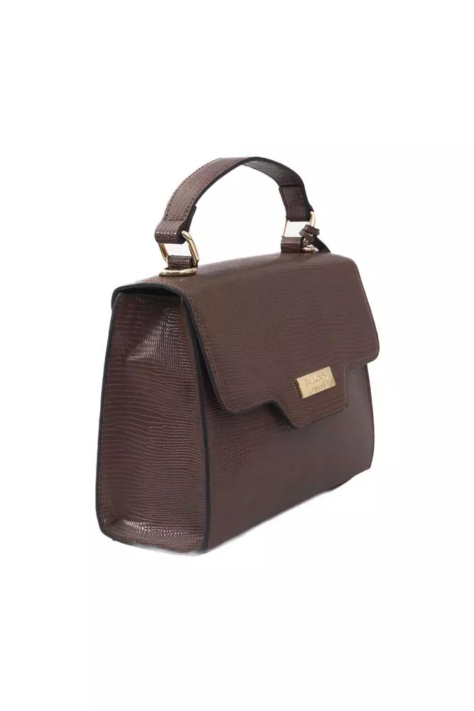 Elegant Brown Shoulder Flap Bag with Golden Accents