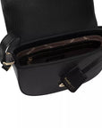 Elegant Black Shoulder Flap Bag with Golden Accents