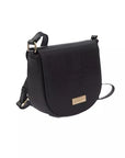 Elegant Black Shoulder Flap Bag with Golden Accents