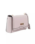 Elegant Pink Shoulder Flap Bag with Golden Accents