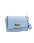 Chic Light Blue Shoulder Flap Bag with Golden Accents